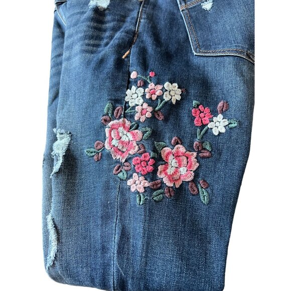 Express Womens Distressed Floral Embroidered Skinny Legging Jeans Size 0 Cotton - Picture 7 of 16